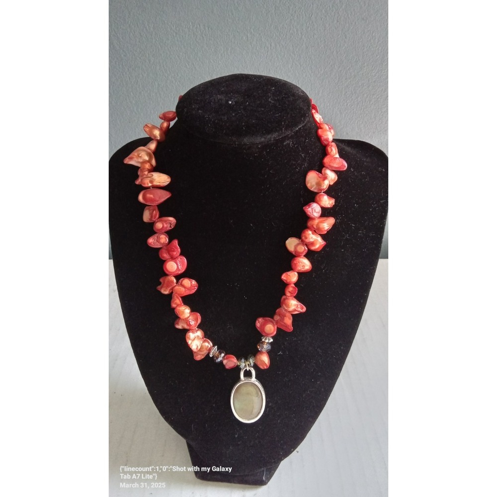 Coral Chip Necklace Oval Stone Pendant Beaded Fashion Jewelry‎